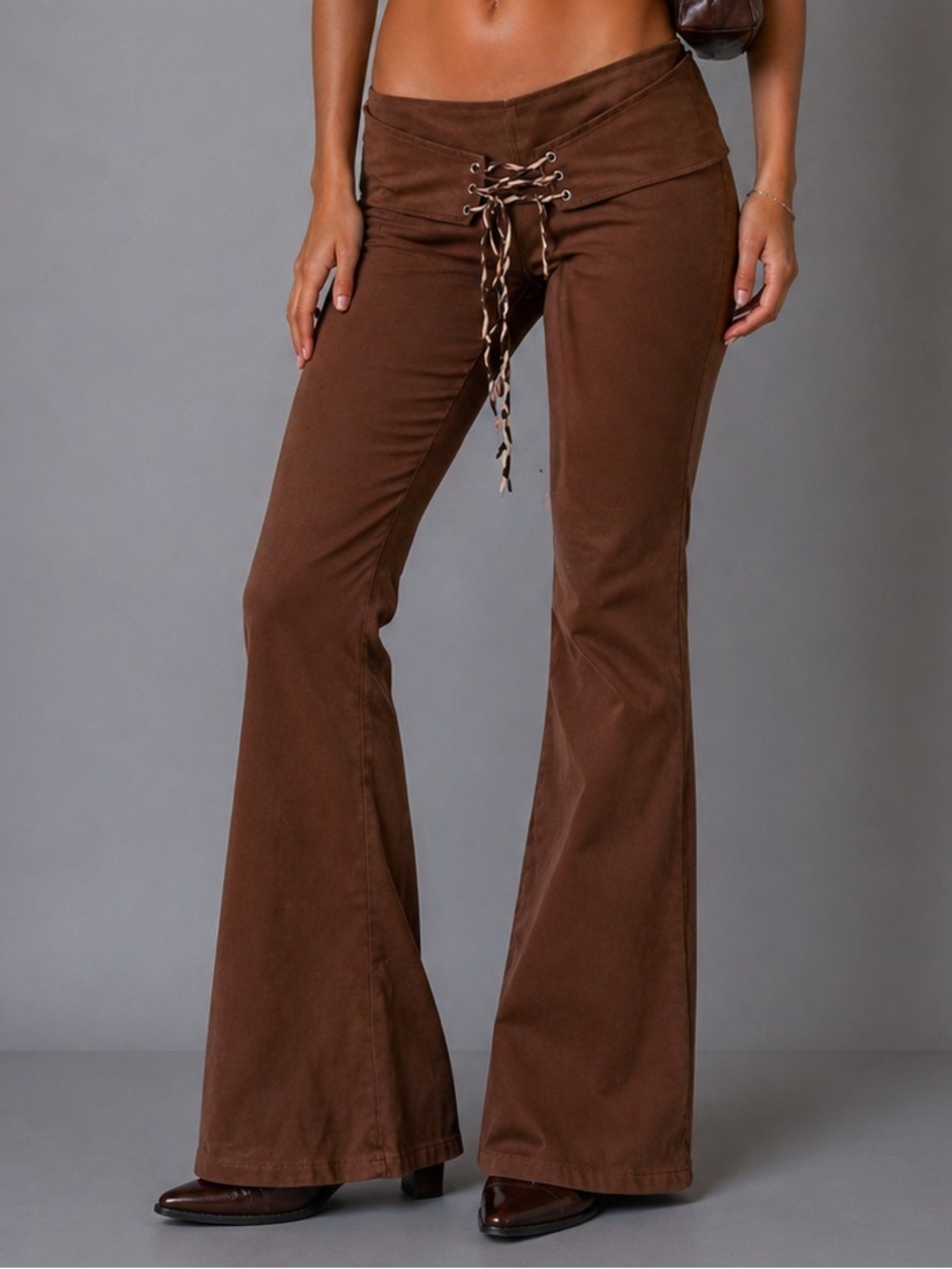 Vintage Brown Belted Flare Pants